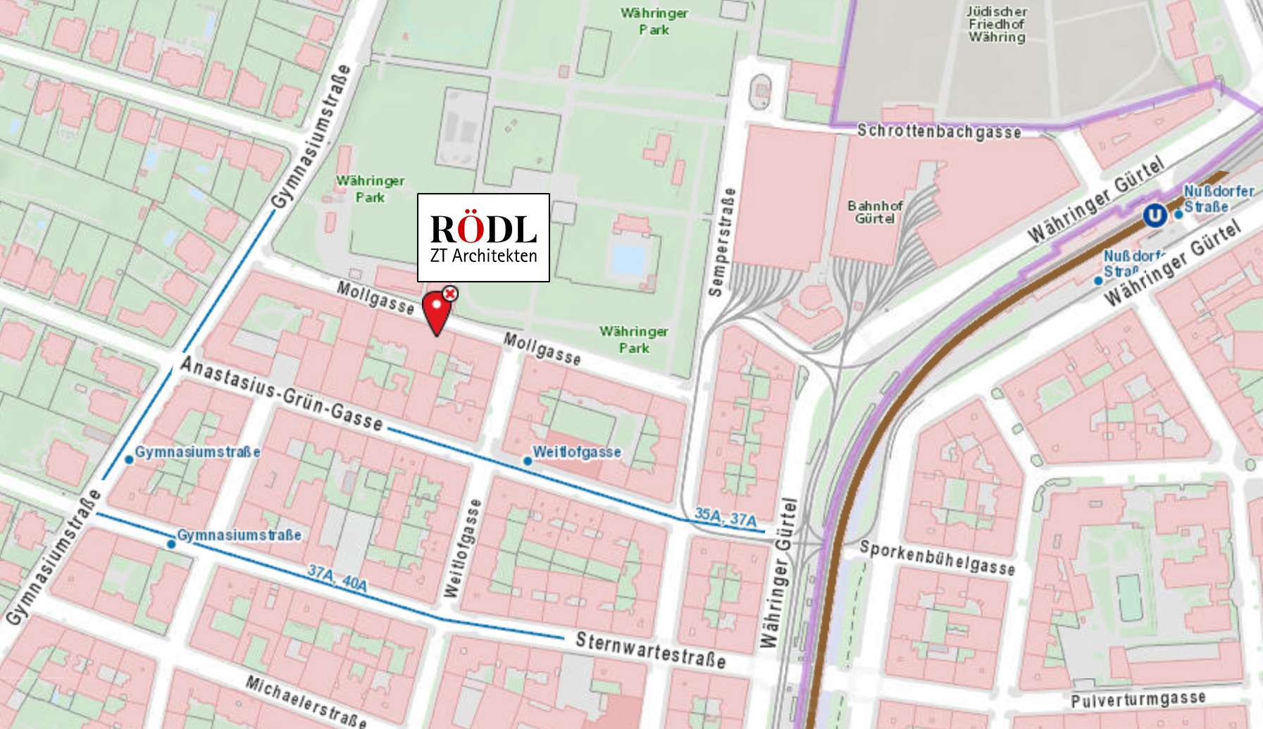 Lageplan RÖDL ZT Architekten - Mollgasse 11, 1180 Wien